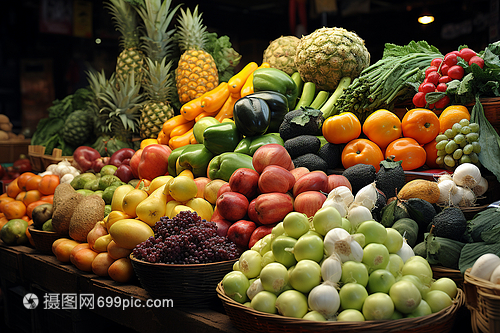 货架上的缤纷 新鲜水果蔬菜的魅力